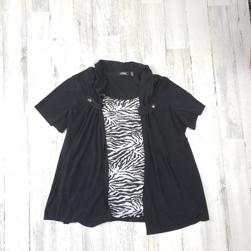 Elementz Black Cardigan w/ Black & White Shirt Panel Women's Size 2X